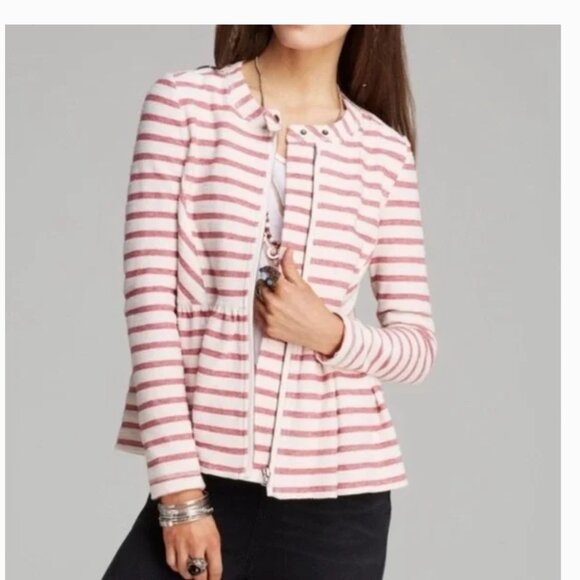 Free People Striped Peplum Terry Zip Up Jacket - Size S - Picture 2 of 15